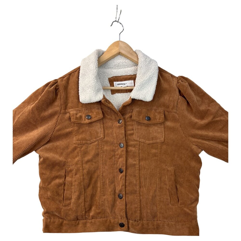 Andrea Womens Corduroy Brown Sherpa Lined Truckers Jacket Sz XL Retro Cowgirl - Picture 3 of 16